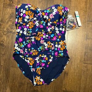 Anne Cole Floral Print One Piece Swimsuit (optional straps)